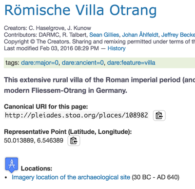 Portion of a place page, showing the location of the representative point and the clickable list of locations.
