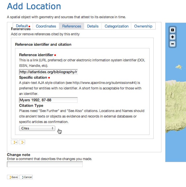 References tab on the add location form References tab on the add location form